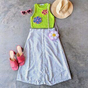 Old Navy White Black Dot Pattern Button Front Midi Skirt medium